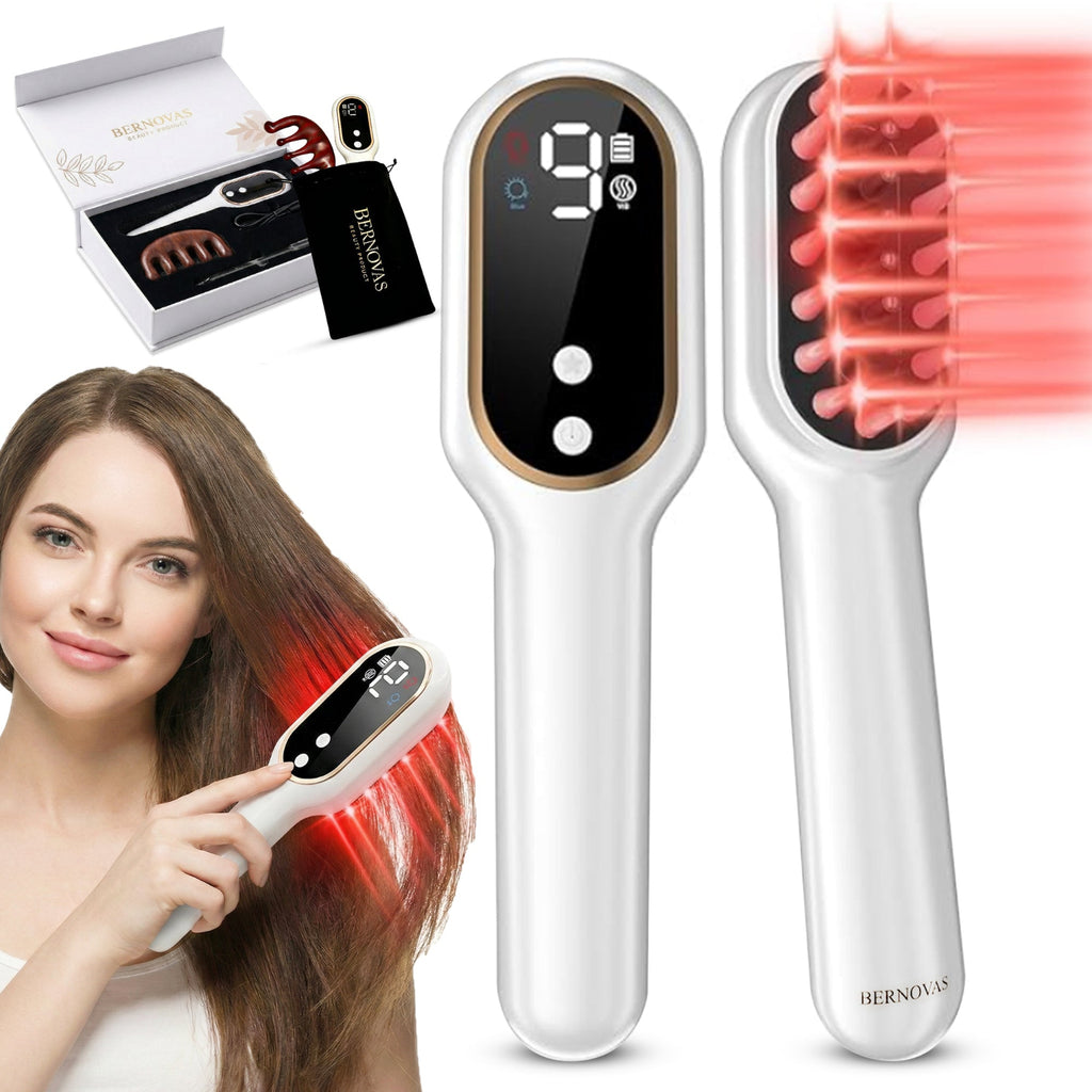 BERNOVAS Scalp Massager with Oil Applicator – 3-in-1 At-Home Head Spa | Sonic Vibration + Serum Dispenser | Gift Set with Sandalwood Comb