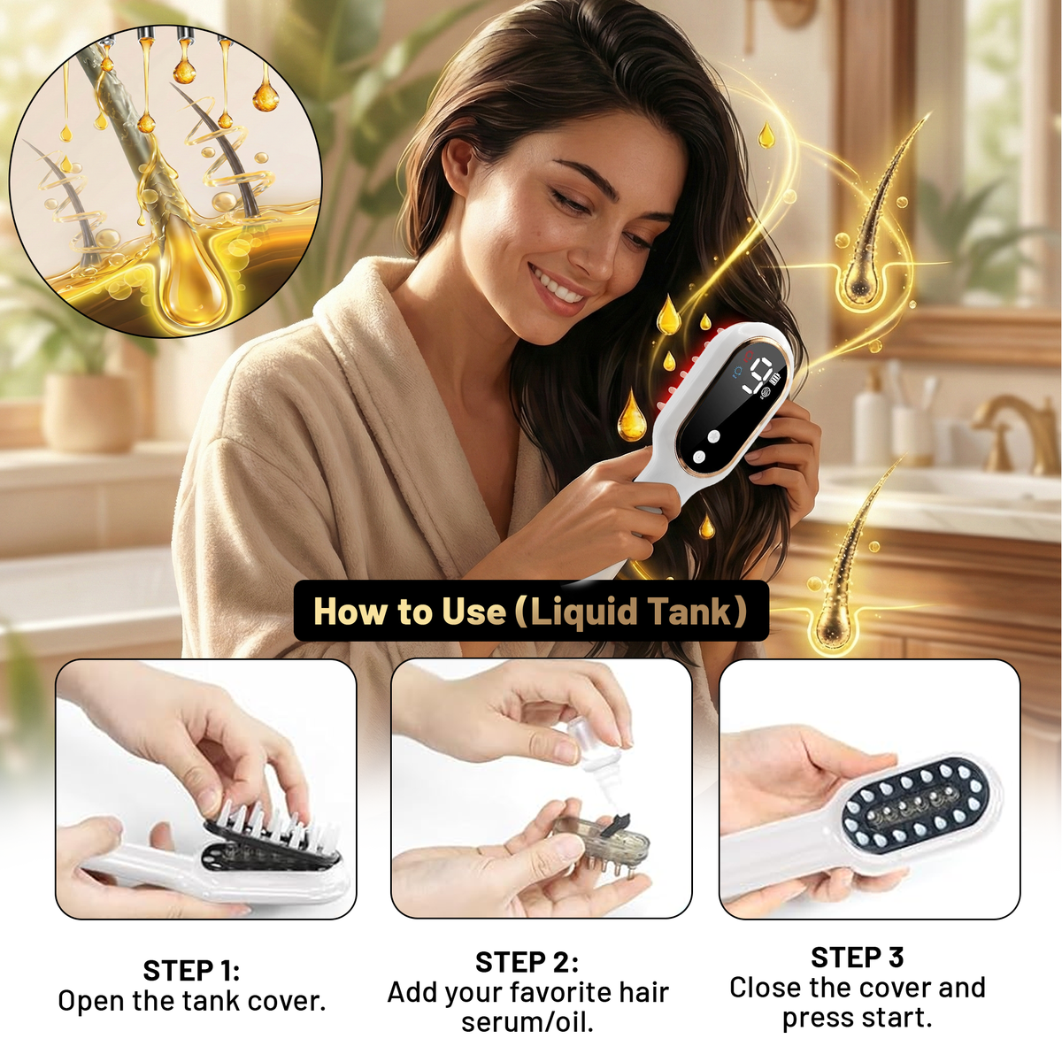 BERNOVAS Scalp Massager with Oil Applicator – 3-in-1 At-Home Head Spa | Sonic Vibration + Serum Dispenser | Gift Set with Sandalwood Comb