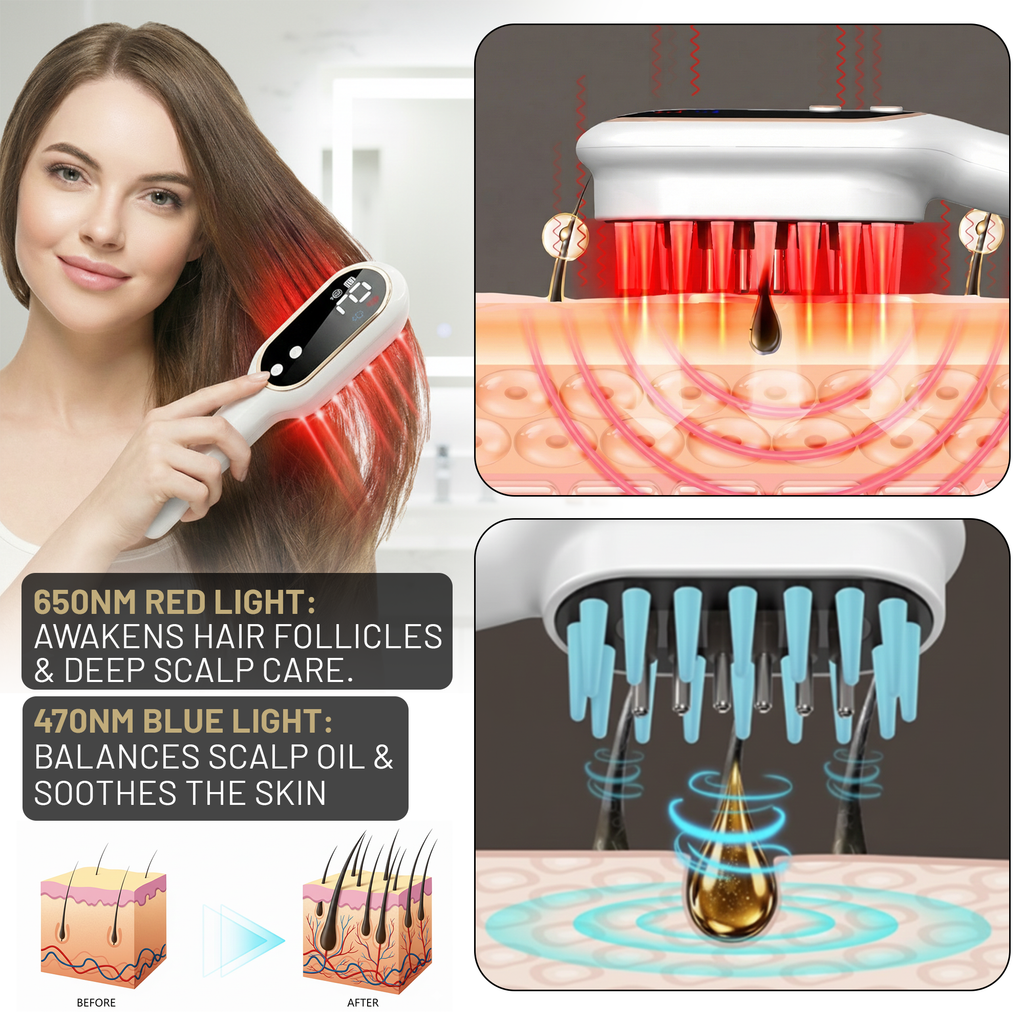 BERNOVAS Scalp Massager with Oil Applicator – 3-in-1 At-Home Head Spa | Sonic Vibration + Serum Dispenser | Gift Set with Sandalwood Comb